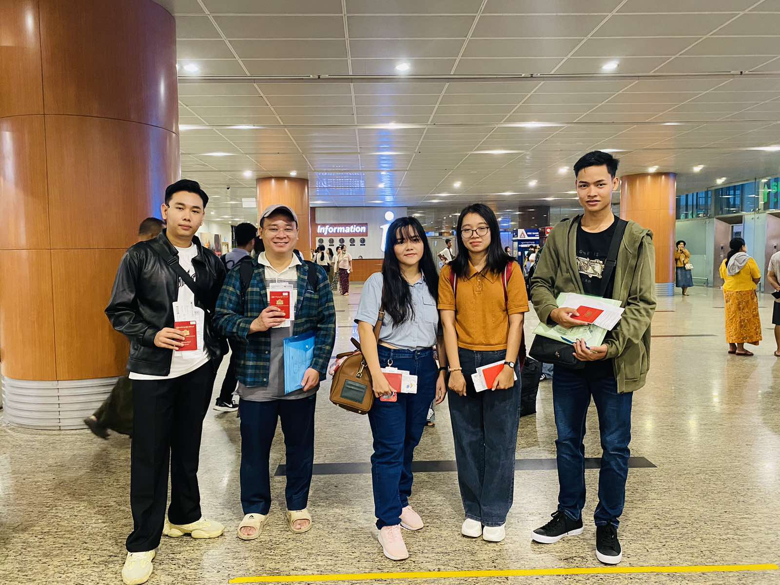 students bid farewell in yangon airport to enroll in internship program